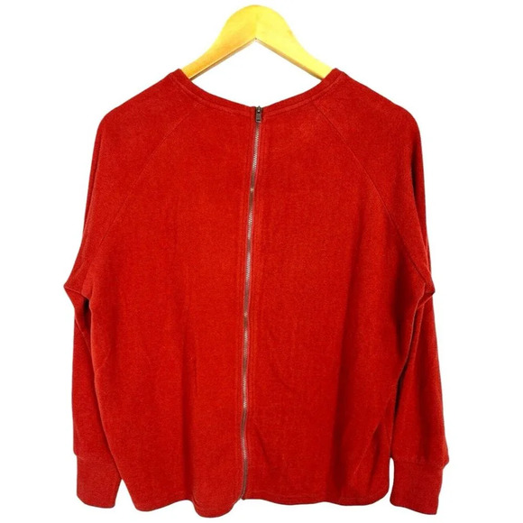 Noisy May Women's XS Crew Neck Sweater Rust Red Back Zipper Cozy Fall Essential - Picture 3 of 12